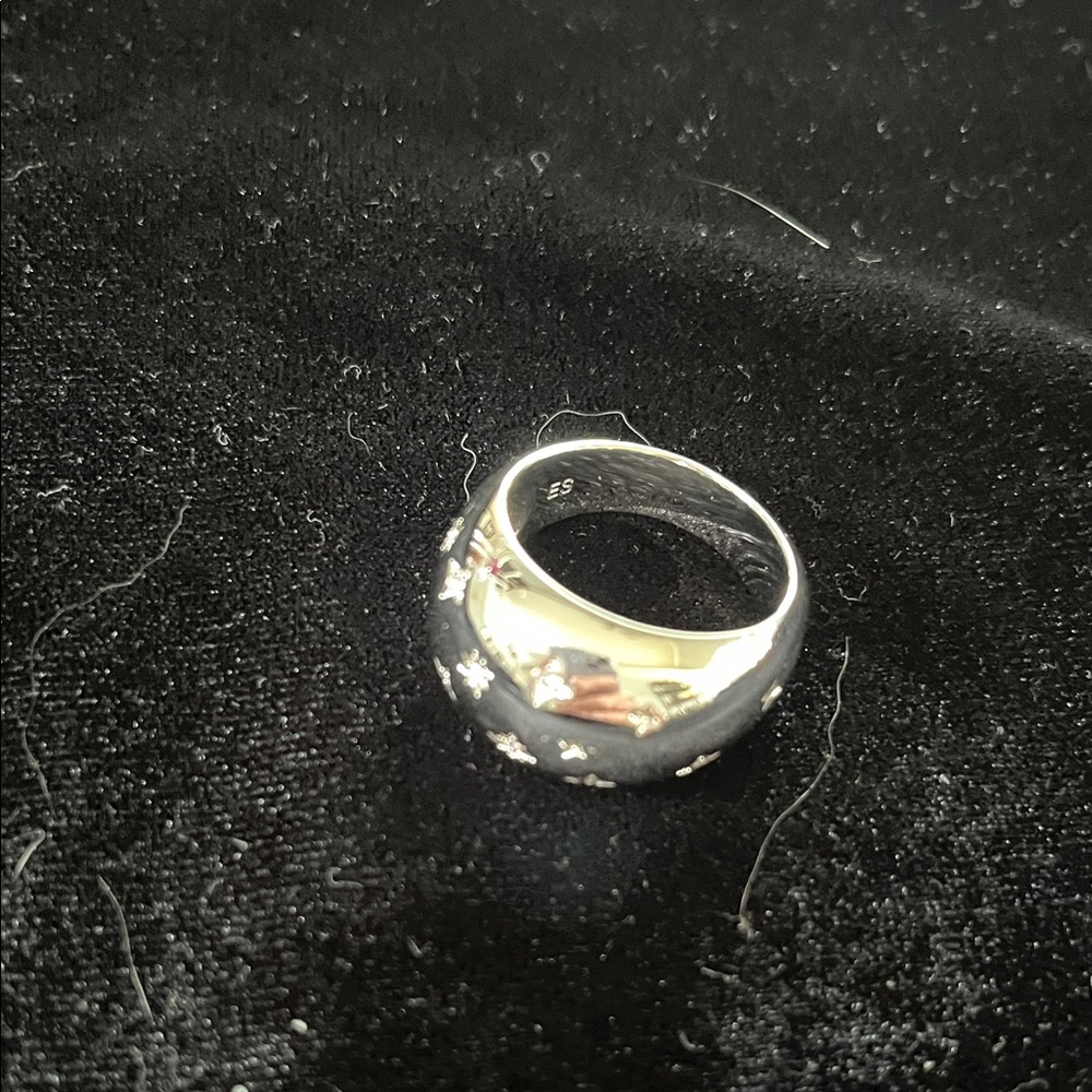 Silver tone dome ring with crystals